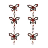 Strass Earring, Zinc Alloy, Vlinder, gold plated, mode sieraden & voor vrouw & met strass, meer kleuren voor de keuze, nikkel, lood en cadmium vrij, 23x85mm, Verkocht door pair