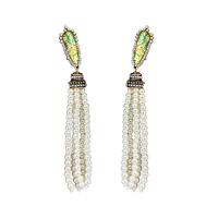 Fringe pendientes de la manera, Perlas plásticas, con aleación de zinc, chapado en color dorado antiguo, Joyería & para mujer, Blanco, 12x110mm, Vendido por Par