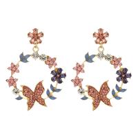 Strass Earring, Zinc Alloy, Vlinder, gold plated, mode sieraden & voor vrouw & met strass & hol, meer kleuren voor de keuze, nikkel, lood en cadmium vrij, 49x66mm, Verkocht door pair