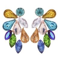 Strass Earring, Zinc Alloy, gold plated, mode sieraden & voor vrouw & met strass, meer kleuren voor de keuze, nikkel, lood en cadmium vrij, 21x38mm, Verkocht door pair