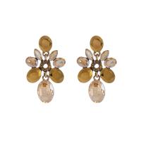 Rhinestone Ørering, Zinc Alloy, Flower, guldfarve belagt, mode smykker & for kvinde & med rhinestone, flere farver til valg, nikkel, bly & cadmium fri, 24x38mm, Solgt af par