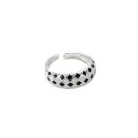 Sterling Silver smycken finger ring, 925 sterling silver, platinerade, Justerbar & för kvinna & emalj, vit och svart, Säljs av PC