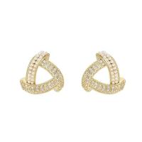 Strass Earring, Zinc Alloy, Driehoek, gold plated, mode sieraden & voor vrouw & met strass & hol, nikkel, lood en cadmium vrij, 18x12mm, Verkocht door pair