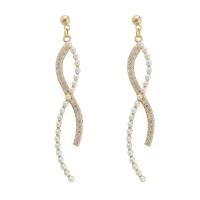 Strass Earring, Zinc Alloy, met Plastic Pearl, gold plated, mode sieraden & voor vrouw & met strass, nikkel, lood en cadmium vrij, 46mm, Verkocht door pair