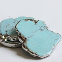 Pendentif turquoise, turquoise naturelle, avec laiton, Placage de couleur argentée, unisexe, bleu, 24x33mm, Vendu par PC