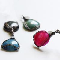 Pendants Agate Lása, le Prás, dath copair antique plátáilte, unisex, dathanna níos mó le haghaidh rogha, 24x42mm, Díolta De réir PC