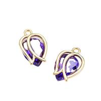 Pendenti di ottone di Cubic Zirconia (CZ), with cubico zircone, Flower Bud, placcato oro vero, unisex & sfaccettati, viola, assenza di nichel,piombo&cadmio, 8x12mm, 10PC/borsa, Venduto da borsa