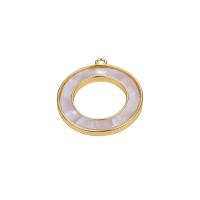 Natural White Shell Pendler, Messing, med White Shell, Donut, ægte forgyldt, Unisex & hule, hvid, nikkel, bly & cadmium fri, 22.50x20mm, Solgt af PC