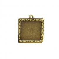 Liga de zinco Pendant Cabochon Ambiente, Quadrado, banho de cor bronze antigo, DIY, níquel, chumbo e cádmio livre, 25mm, 20mm, vendido por PC