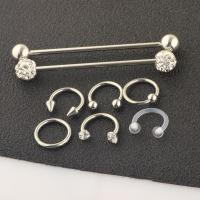 304 rozsdamentes acél Body Piercing Ékszer szett, 8 darab & egynemű & strasszos, az eredeti szín, 1.2x8x3mm, 1.6x38x6mm, Által értékesített Set