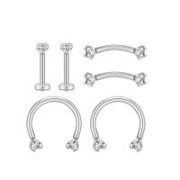 304 acciaio inox Gioielli Set Body Piercing, 6 pezzi & unisex & Micro spianare cubic zirconia, colore originale, 1.20x8x3mm, Venduto da set