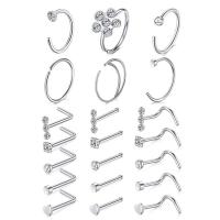 Stainless Steel Nose Piercing Nakit, 304 nehrđajućeg čelika, bez spolne razlike & s Rhinestone, više boja za izbor, 0.8x7x3mm, 0.8x8mm, Prodano By Set