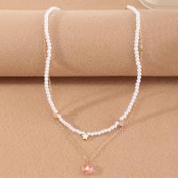 Kunststof parel ketting, Plastic Pearl, met Hars & Zinc Alloy, met 2.17inch extender keten, Dubbele laag & mode sieraden & voor vrouw, Lengte Ca 17.6 inch, Verkocht door PC