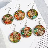 Boucles d'oreilles en pierres précieuses, Ammolite, avec laiton, Rond, Placage de couleur argentée, modèles différents pour le choix & pour femme, plus de couleurs à choisir, 26.50mm, Vendu par paire