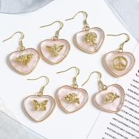 quartz rose Boucle d'oreille goutte, avec laiton, coeur, Placage de couleur d'or, modèles différents pour le choix & pour femme, rose, 24.20x4.50x24.40mm, Vendu par paire