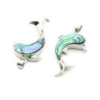 Natuurlijke Abalone Shell Hangers, Abalone Schelp, met Zinc Alloy, Dolfijn, silver plated, uniseks, multi-gekleurde, 23x38mm, Verkocht door PC