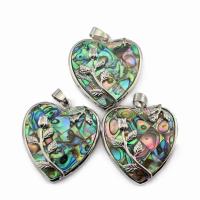 Natuurlijke Abalone Shell Hangers, Abalone Schelp, met Zinc Alloy, Hart, silver plated, uniseks, multi-gekleurde, 32x36mm, Verkocht door PC