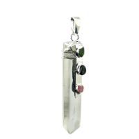 Natuurlijke Quartz Hangers, Bergkristal, met Edelsteen & Messing, Conische, silver plated, uniseks, gemengde kleuren, 11x45mm, Verkocht door PC