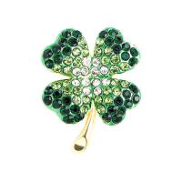 Rhinestone Broche, Zinc Alloy, med Rhinestone, Four Leaf Clover, forgyldt, for kvinde, flere farver til valg, nikkel, bly & cadmium fri, 23x30mm, Solgt af PC