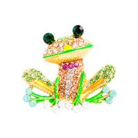 Strass Broche, Zinc Alloy, Kikker, gold plated, voor vrouw & glazuur & met strass, gemengde kleuren, nikkel, lood en cadmium vrij, 40x36mm, Verkocht door PC