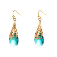 Boucles d'oreilles pendantes en laiton, avec zircon cubique, larme, Placage de couleur d'or, pour femme & facettes, vert malachite, protéger l'environnement, sans nickel, plomb et cadmium, 15x50mm, Vendu par paire