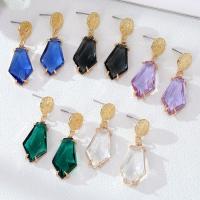 Boucles d'oreilles cristal, alliage de zinc, avec cristal, pentagone, Placage de couleur d'or, pour femme & facettes, plus de couleurs à choisir, protéger l'environnement, sans nickel, plomb et cadmium, 40mm, Vendu par paire