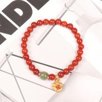 Yunnan Red Agate Pulsera, con metal, chapado en color dorado, para mujer & esmalte, Rojo, 6mm, longitud 7.1 Inch, Vendido por UD