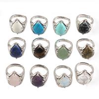 Gemstone Finger Ring, liga de zinco, with misto de pedras semi-preciosas, materiais diferentes para a escolha & unissex, níquel, chumbo e cádmio livre, 20*17mm, vendido por PC