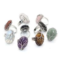 Gemstone Finger Ring, Cink ötvözet, -val Drágakő, ezüst színű bevonattal, különböző anyagok a választás & egynemű, nikkel, ólom és kadmium mentes, 27*20mm, Által értékesített PC