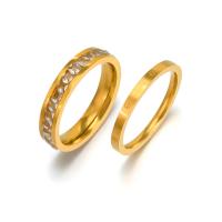 Anillos para Parejas, acero inoxidable 304, 2 piezas & unisexo & diverso tamaño para la opción & con diamantes de imitación, dorado, Vendido por Par