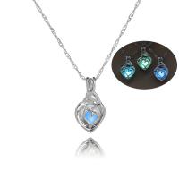 luminated Ketting, Zinc Alloy, met Nacht-licht + steen, Hart, platinum plated, mode sieraden & verstelbaar & voor vrouw, meer kleuren voor de keuze, nikkel, lood en cadmium vrij, 15x25mm, Lengte 45 cm, Verkocht door PC