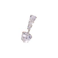 Ventre anello in acciaio inox, 304 acciaio inox, with ottone, Cuore, placcato color platino, gioielli di moda & Micro spianare cubic zirconia & per la donna, color platino, 9x23mm, Venduto da PC