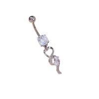 Rustfrit stål Belly Ring, 304 rustfrit stål, Heart, mode smykker & for kvinde & med rhinestone, platin farve, 9x42mm, Solgt af PC