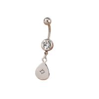 Rustfrit stål Belly Ring, 304 rustfrit stål, Teardrop, mode smykker & for kvinde & med rhinestone, platin farve, 10x40mm, Solgt af PC