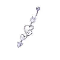 Ventre anello in acciaio inox, 304 acciaio inox, with ottone, Cuore, placcato color platino, gioielli di moda & Micro spianare cubic zirconia & per la donna, color platino, 12x57mm, Venduto da PC