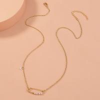 Collar de Aleación de Zinc, con Perlas plásticas, con 5cm extender cadena, Clip de papel, chapado en color dorado, Joyería & ajustable & para mujer, dorado, libre de níquel, plomo & cadmio, longitud 42 cm, Vendido por UD