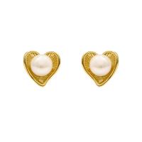 Messing oorbelknoppen, Hart, gold plated, voor vrouw, 14x14mm, Verkocht door pair