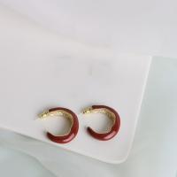 Pendientes de Perno de Aleación de Zinc, barniz de secado al horno, para mujer & esmalte, Rojo, 24x31mm, Vendido por Par