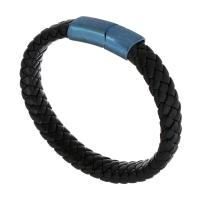 Pulsera de cuero, acero inoxidable 304, con cable de piel de vaca, Joyería & unisexo, Negro, 29*14mm,11mm, longitud aproximado 8.5 Inch, Vendido por UD