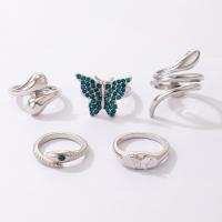 Sinc Alloy Ring Set, snasta, 5 phíosa & jewelry faisin & do bhean & le rhinestone, airgid, Díolta De réir Socraigh