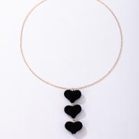 Collar de Aleación de Zinc, con Pana, con 6cm extender cadena, Corazón, chapado en color dorado, Joyería & para mujer, Negro, longitud 41 cm, Vendido por UD