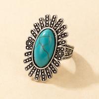 Bague turquoise, alliage de zinc, avec turquoise, Placage de couleur argentée, bijoux de mode & pour femme & noircir, deux couleurs différentes, 18mm, Vendu par PC