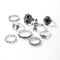 Cink Alloy Ring Set, Cink ötvözet, ezüst színű bevonattal, divat ékszerek & a nő & zománc & megfeketedik, két különböző színű, Által értékesített Set