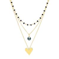 Mode Multi laag ketting, Zinc Alloy, met Plastic Pearl, met 4-4.5 extender keten, mode sieraden & multilayer & uniseks, 0.8x1.1cm u30011.8x1.7cm, Lengte 38.5-47.5 cm, Verkocht door PC