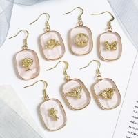 quartz rose Boucle d'oreille goutte, avec laiton, rectangle, Placage de couleur d'or, modèles différents pour le choix & pour femme, rose, 19.30x3.35x30mm, Vendu par paire