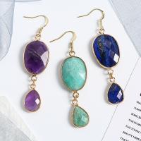 Piedra natural Pendientes con Colgantes, con metal, chapado en color dorado, para mujer & facetas, más colores para la opción, 17.22x6.50x52mm, Vendido por Par