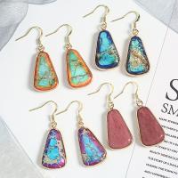 Impression Jasper Drop Earring, med Messing, guldfarve belagt, for kvinde, flere farver til valg, 16x4.30x30mm, Solgt af par