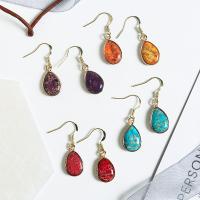 Indruk Jasper Drop Earring, met Messing, Traan, gold plated, voor vrouw, meer kleuren voor de keuze, 11x4.40x19.50mm, Verkocht door pair