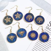 Lapis Lazuli Drop Earring, met Messing, Ronde, gold plated, verschillende ontwerpen voor de keuze & voor vrouw, meer kleuren voor de keuze, 26.50mm, Verkocht door pair