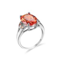 Bague Zircon cubique en laiton, avec zircon cubique, ovale, Plaqué de platine, normes différentes pour le choix & pour femme & facettes, orange, protéger l'environnement, sans nickel, plomb et cadmium, Vendu par PC